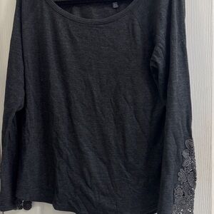 American Eagle Outfitters Black Lace Sleeve Top